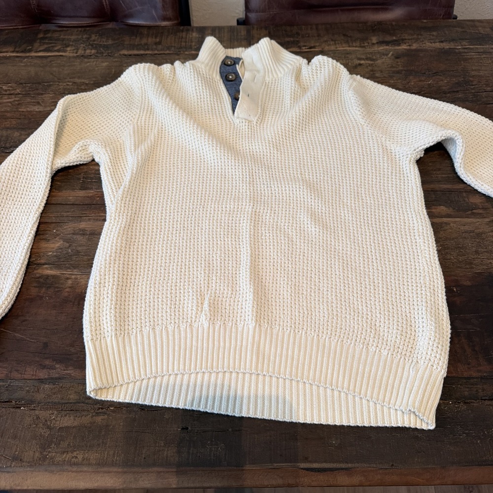 Weatherproof Vintage Men's Mock Neck 1/4 Button Pullover Sweater Size XL Ivory